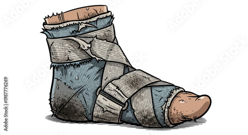 Torn Bandage Cast on Injured Foot