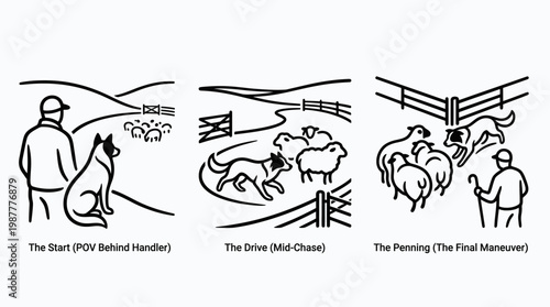 Stages of Sheepdog Herding Visual Guide