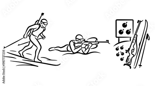 Biathlon Sport Silhouettes Skiing Shooting and Target