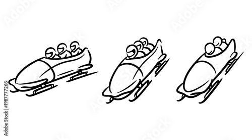 Bobsledding Team Set on White Background