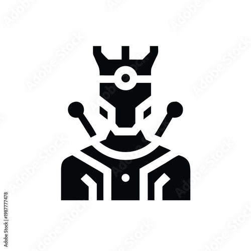Stylized Robotic Figure with Crown and Appendages - Graphic Icon