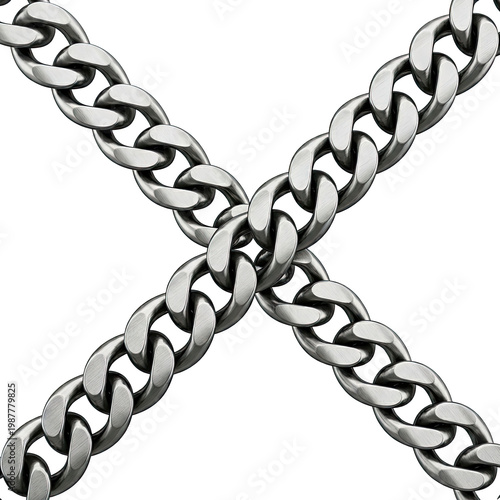 Interlocking Silver Chains on White Background