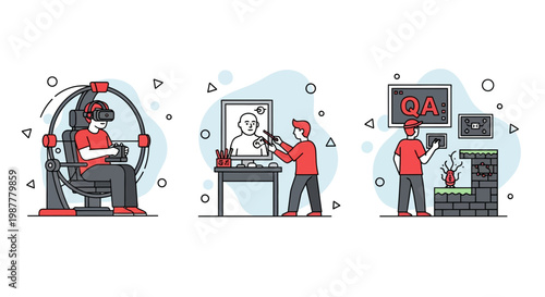 Game dev tech with VR 3D art QA test and code for team work task now