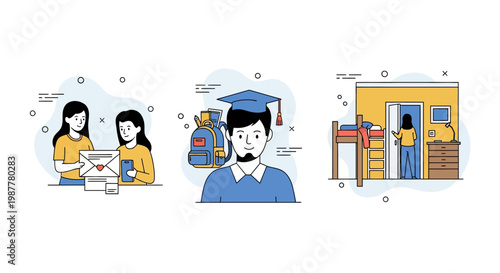 Student Graduation Dorm Life School Study Pal Goal Work Win High Prep Uni Art Map Set Fun