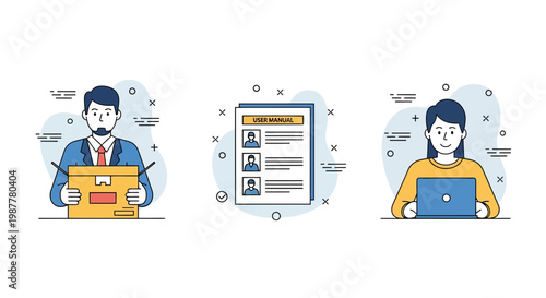 Man Open Box User Manual And Woman Use Laptop To Setup New Digital Product At Home