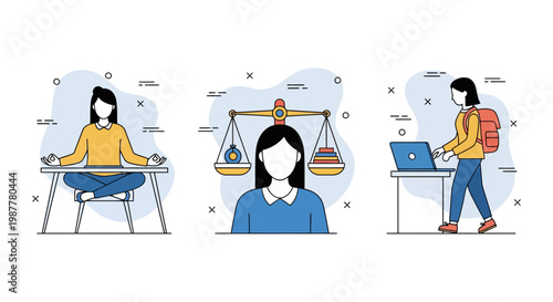 Work Life Balance Concept Showing Professional Woman Meditating Balancing Tasks Working Hard And Maintaining Daily Mental Health