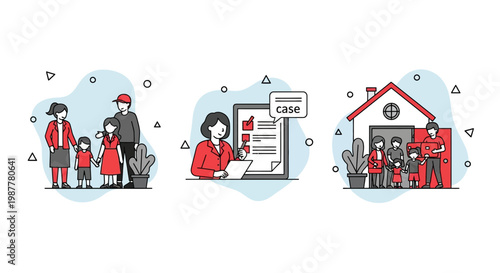 Social worker helping families with housing case management support community aid for people in welfare need