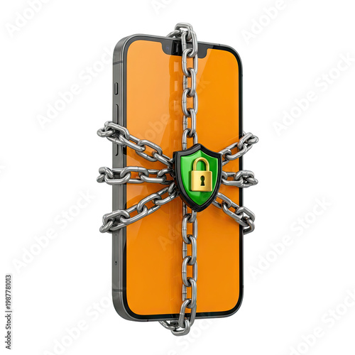 Smartphone Secured by Chain and Padlock Shield