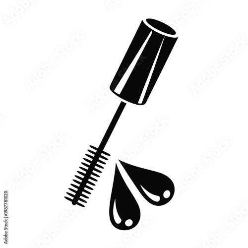Black mascara wand with droplets a cosmetic beauty product illustration