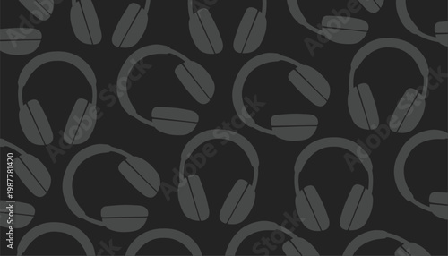 Headphone seamless pattern illustration. Earphone silhouette repeat background. Audio equipment minimal style. Sound device texture design. Digital gadget surface.