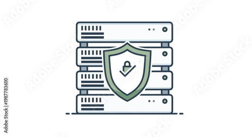 Server Rack Security Shield Icon: Data Protection and Cybersecurity Concept