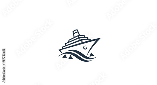 Minimalist cruise ship icon with waves, vector illustration