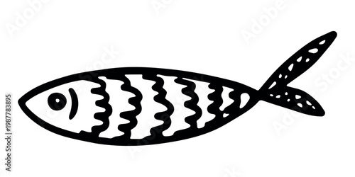 Hand drawn happy funny cute fish Adorable friendly kawaii tropical fish Underwater world sea life ocean Fishing seafood For design, kids print, kids books, nursery decor, coloring pages, logo