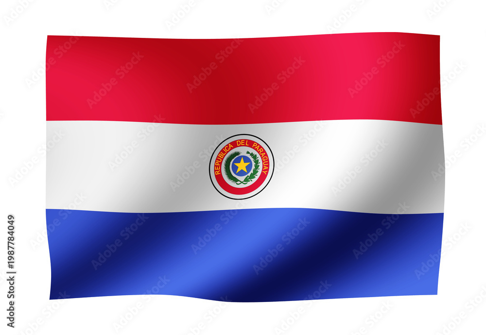Fototapeta premium Paraguay Flag Waving (Realistic Fabric, National Symbol Background)