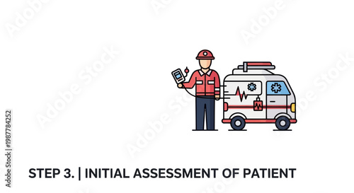 Paramedic Performs Initial Patient Assessment Next to Ambulance