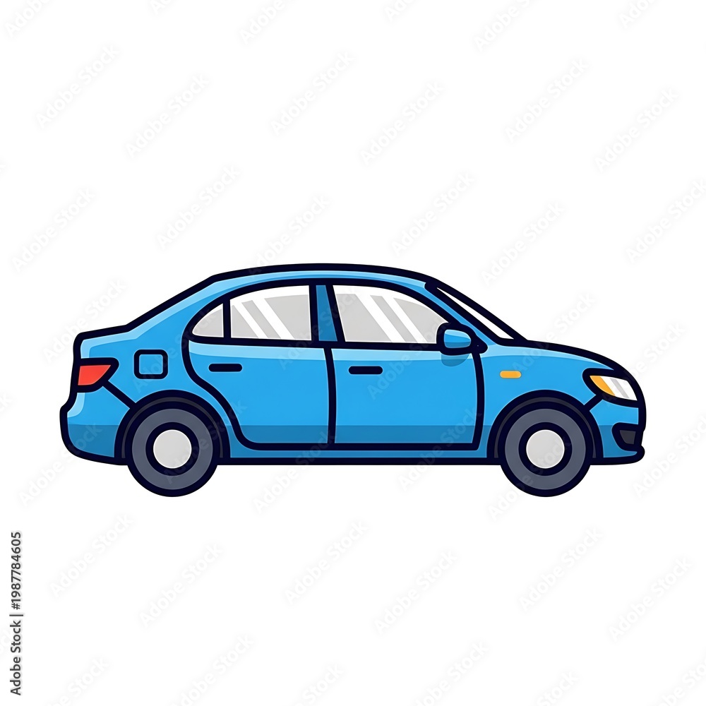 Obraz premium Blue Sedan Car Side View.