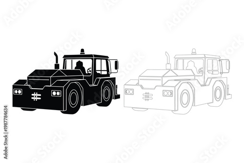 Heavy construction compactor or road roller vehicle vector silhouette