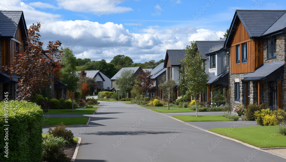 Obraz premium a photo of modern, traditional semi-detached houses in the newgrizedale new build development.