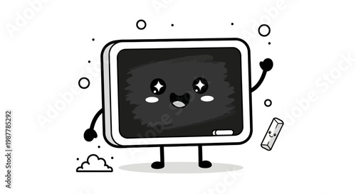 Cute Kawaii Chalkboard Character with Chalk Mascot Illustration