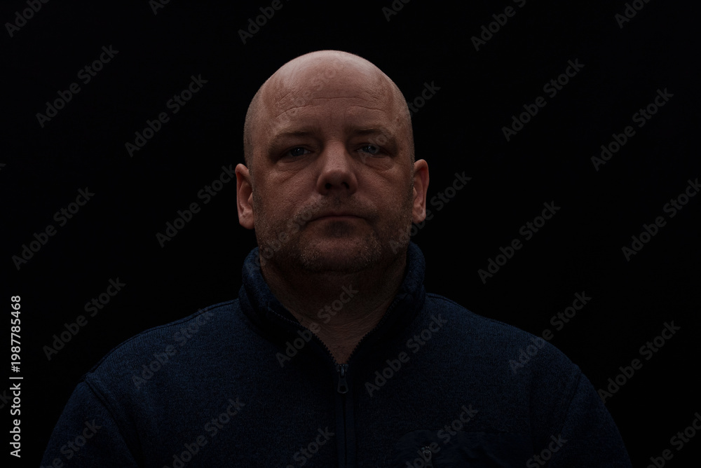 Fototapeta premium Portrait of a serious looking man in dark moody lighting