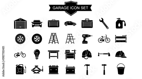 Garage Icon Set Minimalist Style with Industrial Mood