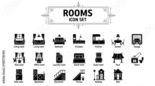 Modern Minimalist Rooms Icon Set for Designers and Architects
