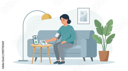 Woman Using Laptop Sitting on Couch in Living Room.