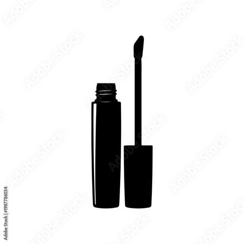 Solid black silhouette of a lip gloss tube with applicator in sleek cosmetic design Vector illustration