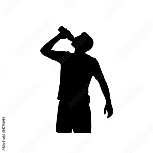 Soccer player hydrating with water during rest break calm pose Vector illustration