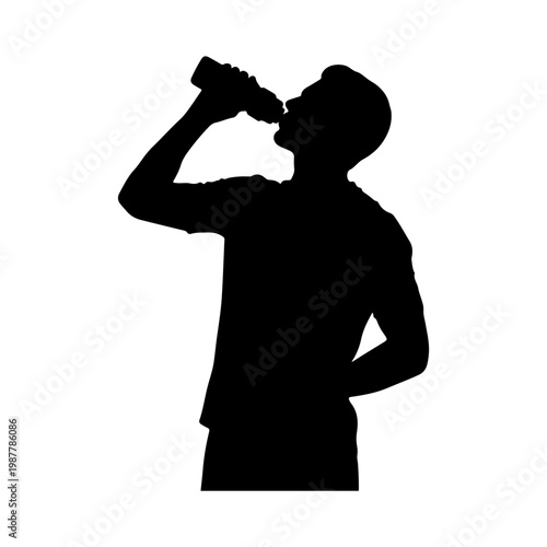 Soccer player drinking water during break moment relaxed posture Vector illustration