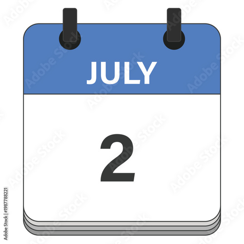 July 2 Calendar Date Design. Date and time element. Vector illustration.
