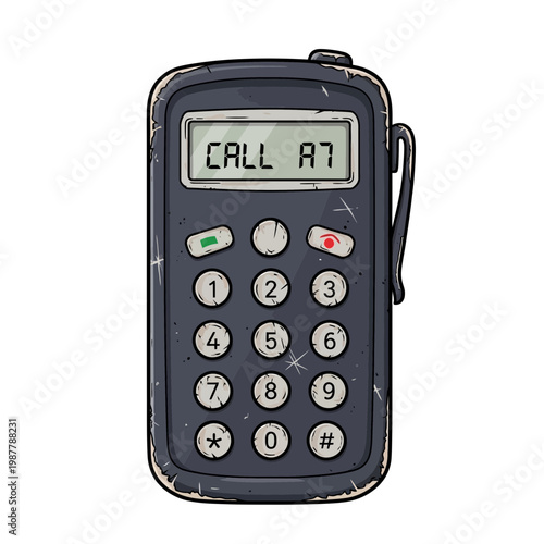 Retro pager communication device with LCD screen displaying "CALL A7"