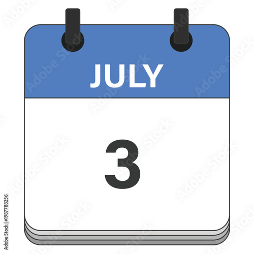 July 3 Calendar Date Design. Date and time element. Vector illustration.
