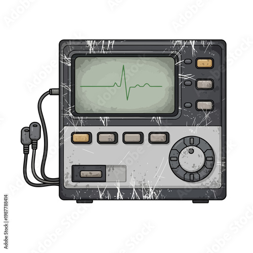 Vintage ECG Machine with Heartbeat Line on Screen