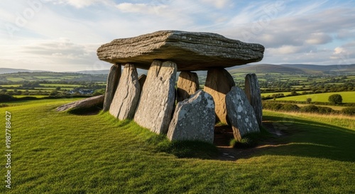Ancient Stone Structure in a Lush Green Landscape.