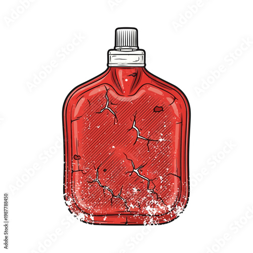 Vintage hot water bottle with cracked surface and worn texture