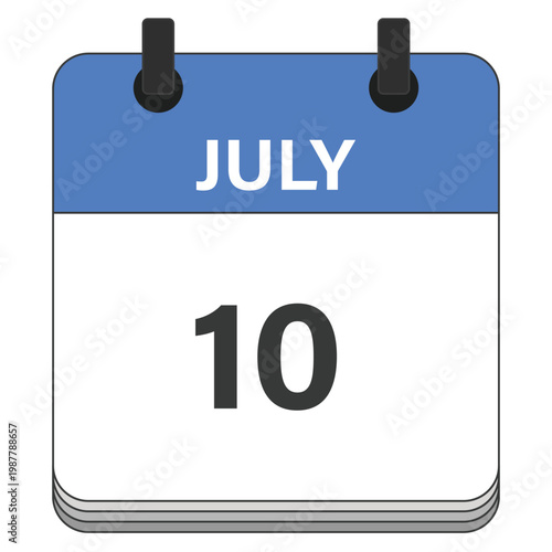 July 10 Calendar Date Design. Date and time element. Vector illustration.
