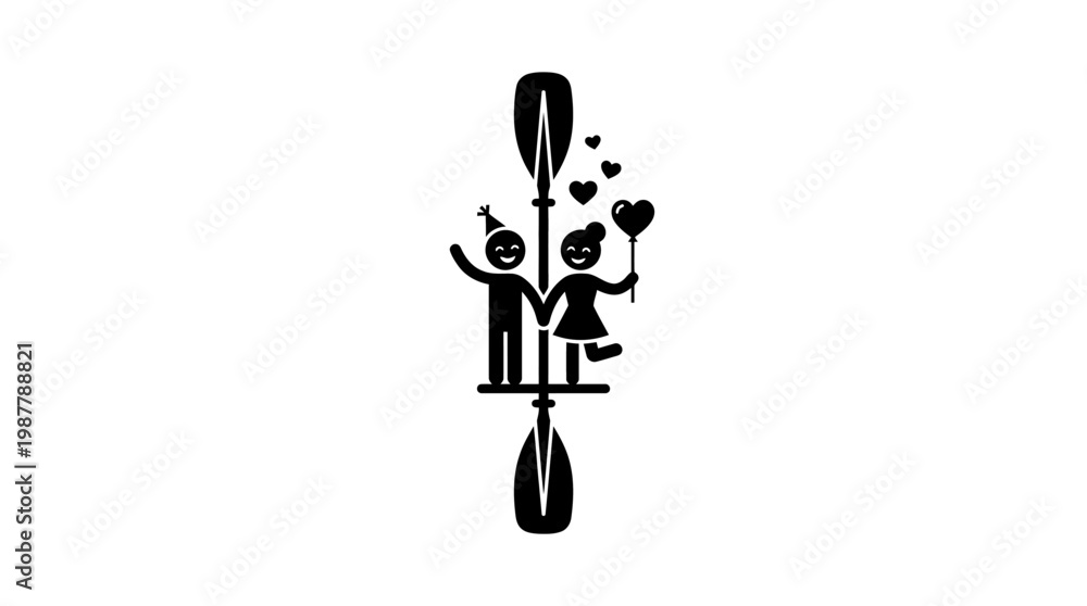Fototapeta premium Happy Couple Paddleboarding with Hearts and Celebration
