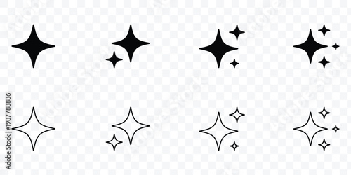 Star sparkle and shine icon collection. Star twinkle glitter spark outline shine icon set. 