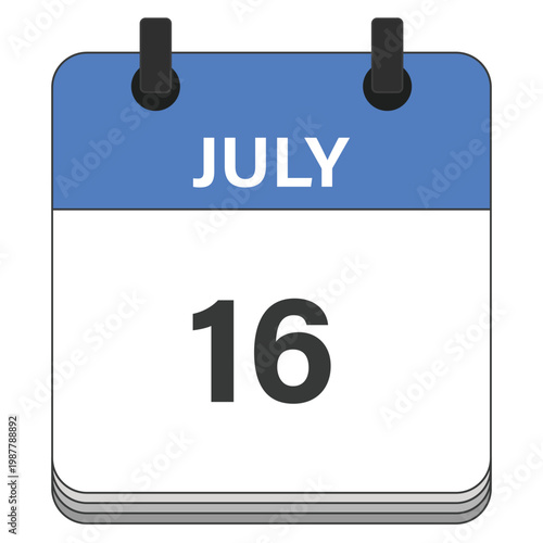 July 16 Calendar Date Design. Date and time element. Vector illustration.
