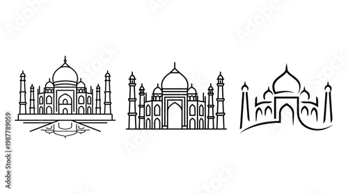 Taj Mahal Line Art Set in Black and White