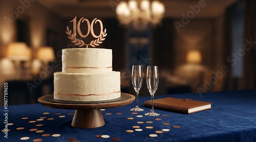 Luxury 100th Anniversary Two-Tier Cake with Rose Gold Topper