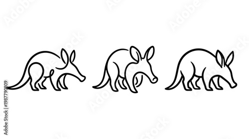 Minimalist Line Art of Aardvarks in a Row