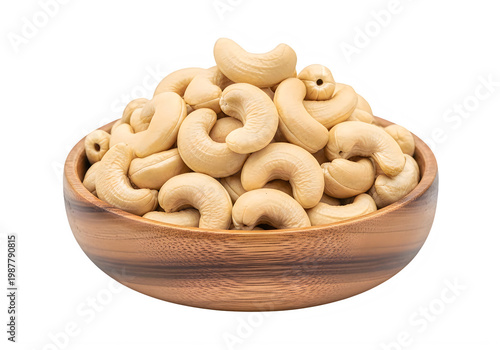 A wooden bowl filled with roasted cashew nuts ready to be enjoyed