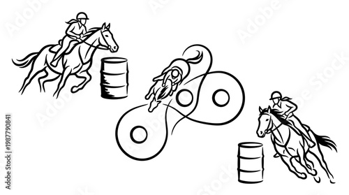 Barrel Racing Sequence Graphic in Black and White