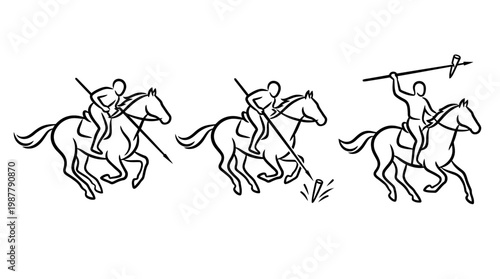 Set of Medieval Knights Jousting on Horseback