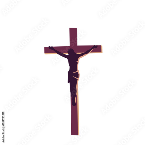 Jesus Christ on the cross isolated illustration in flat style. Christian religious symbol representing faith, sacrifice, and salvation
