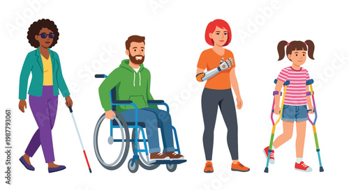 Diverse group of people with disabilities shown in a colorful illustration