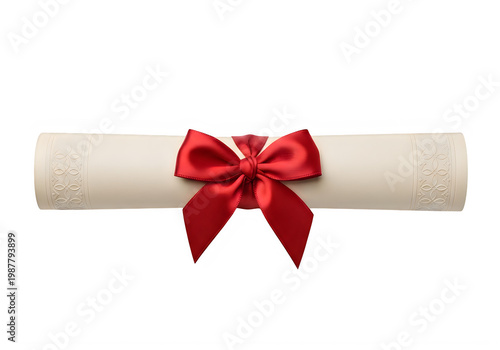 Elegant rolled diploma with a vibrant red ribbon bow
