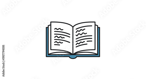Open Book With Wavy Lines Representing Text - Simple Icon Illustration
